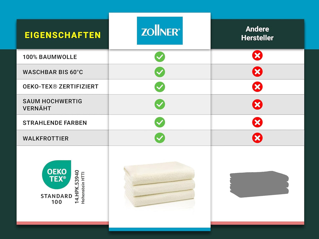 ZOLLNER 3er Set Duschtücher, Badehandtücher, 70x140 cm, Baumwolle, Creme 3x Duschtücher Creme, 3x Du