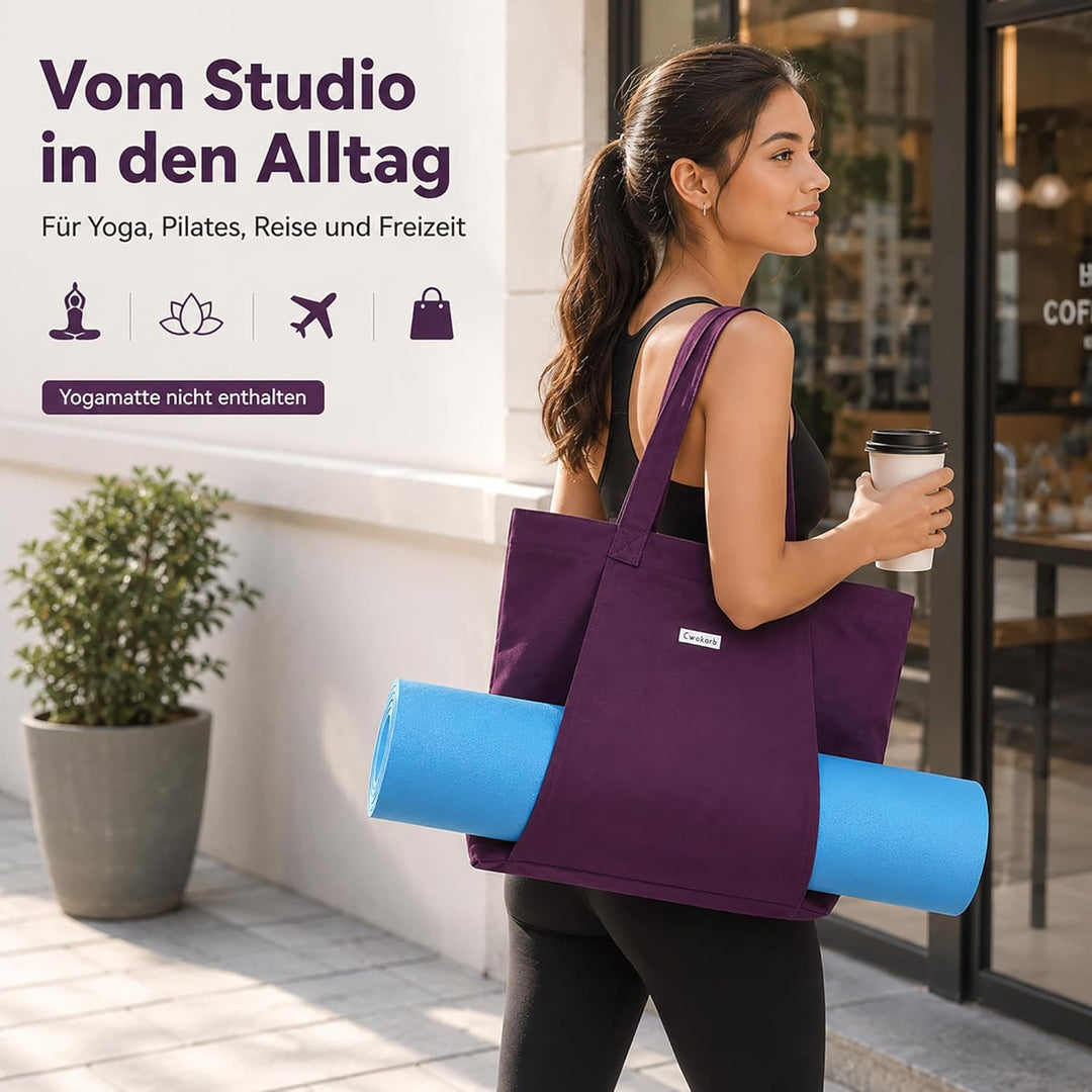 Yogatasche Damen mit Nassfach, Flaschenhalter und Durchgehendem Reissverschluss,Matte Einfach Heraus