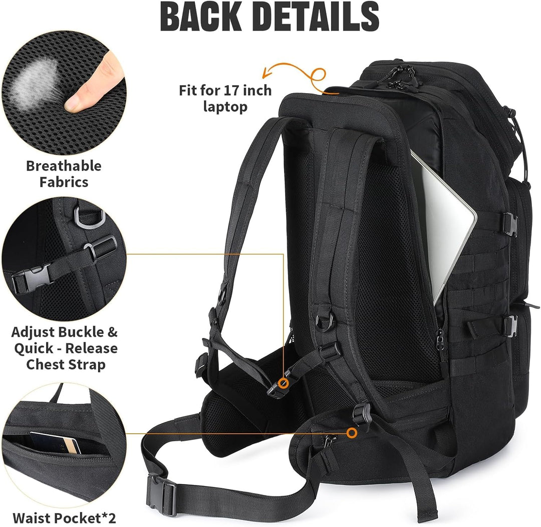 VINBAGGE Molle Rucksack Herren Wanderrucksack Taktischer Backpack Schulrucksack 900D Nylon Mehrere T