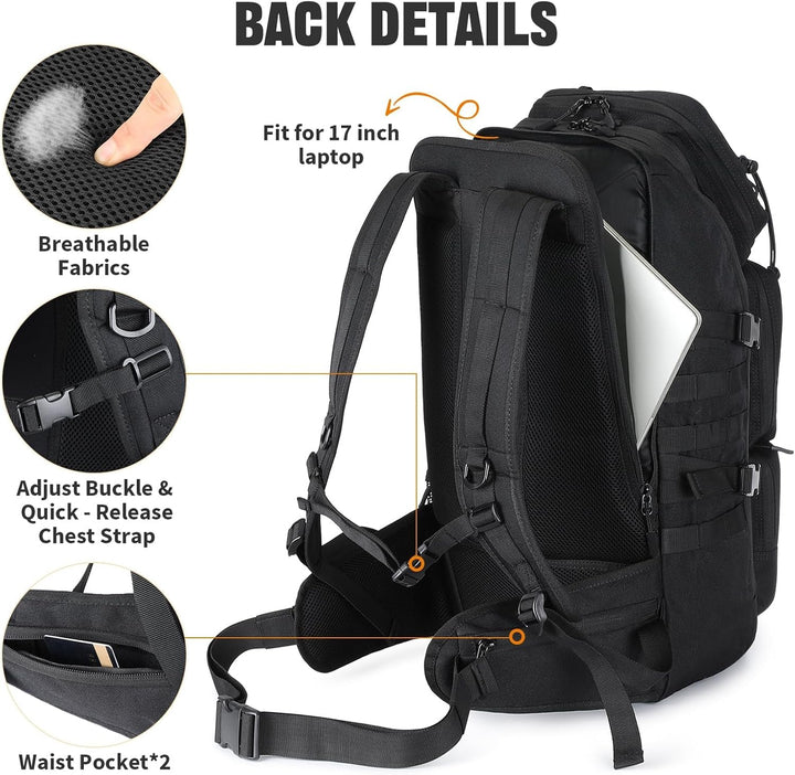 VINBAGGE Molle Rucksack Herren Wanderrucksack Taktischer Backpack Schulrucksack 900D Nylon Mehrere T