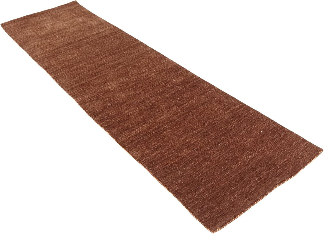 Wollteppich Gabbeh Uni 80x200 Handgewebt Läufer Braun Einfarbig Handarbeit Braun 80x200 cm, Braun 80