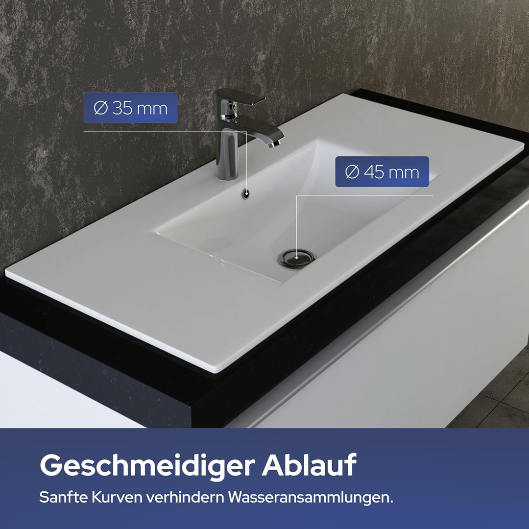 VILSTEIN Keramik Einbau-Waschbecken, 100cm, Weiss, Mit Überlauf, Einsatz-Waschbecken, Waschtisch 100