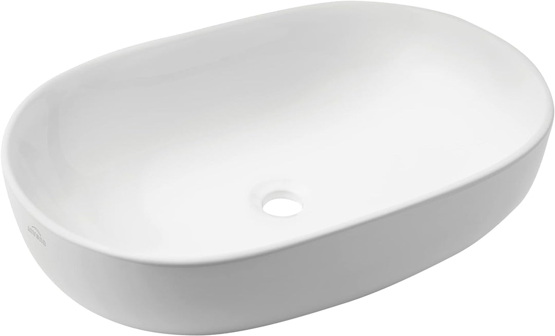 VBChome Waschbecken 60 x 41 cm Keramik Weiss Oval Pop-up ventil Click-Clack Waschtisch Handwaschbeck