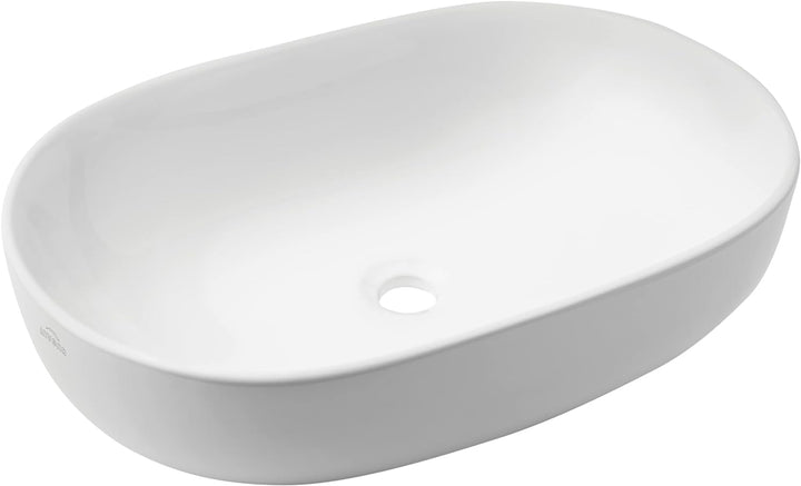 VBChome Waschbecken 60 x 41 cm Keramik Weiss Oval Pop-up ventil Click-Clack Waschtisch Handwaschbeck