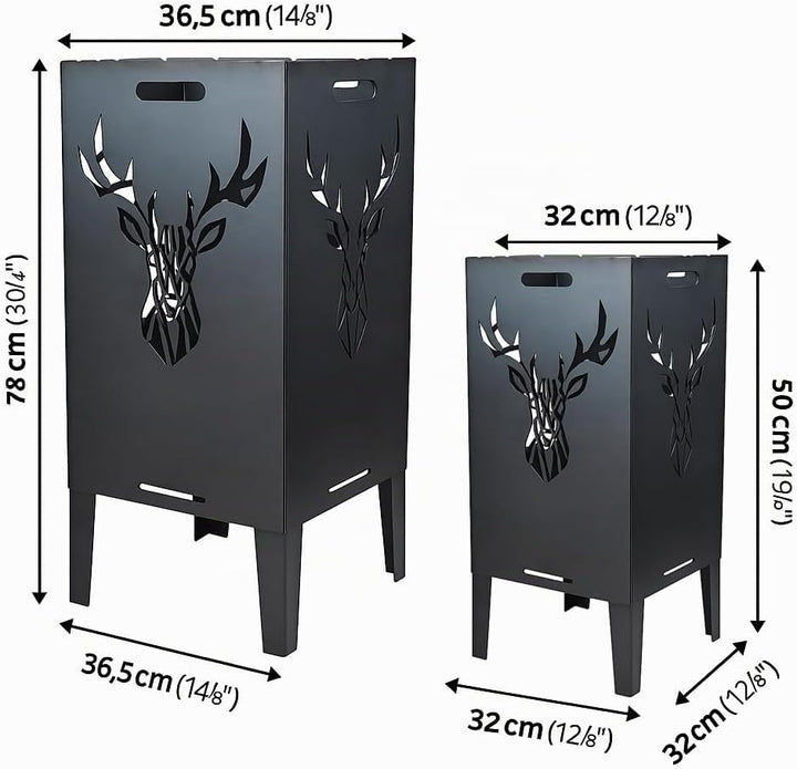 Feuertonne Hirsch &amp; Löwe - Massive Feuerkorb Feuerschale aus Stahl Outdoor Firepit mit Motiv Stabil,
