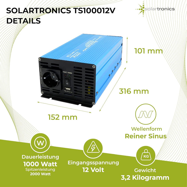 Spannungswandler 1000 Watt Reiner Sinus TS1000 12-230V