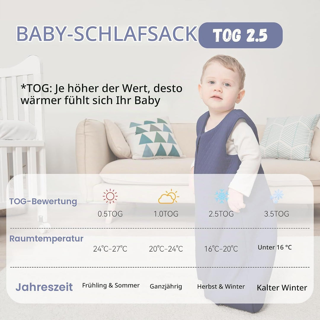Yoofoss Schlafsack Baby Winter 2.5 Tog - 84cm/12-18 Monate Winterschlafsack Baumwolle Babyschlafsack