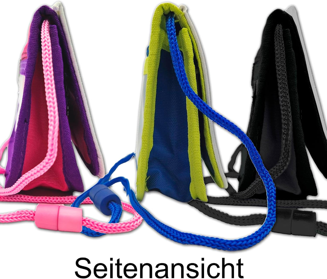 Kinder Brustbeutel mit Name und Schriftartwahl | Klettverschluss mit Schnur zum Umhängen und Klarsic