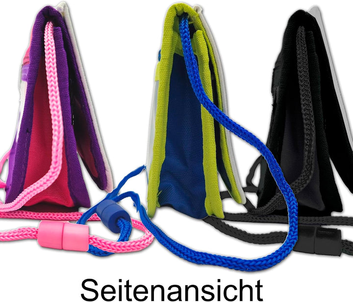 Kinder Brustbeutel mit Name und Schriftartwahl | Klettverschluss mit Schnur zum Umhängen und Klarsic
