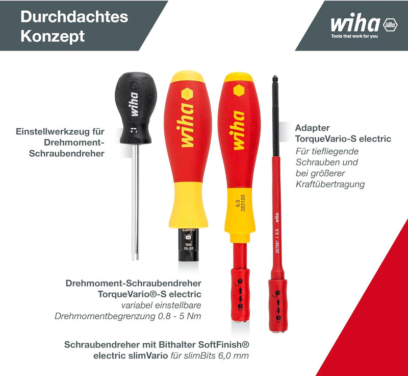 Wiha Drehmoment Schlüssel Schraubendreher Set TorqueVario-S electric (40674) gemischt 14tlg. | 0,8-5