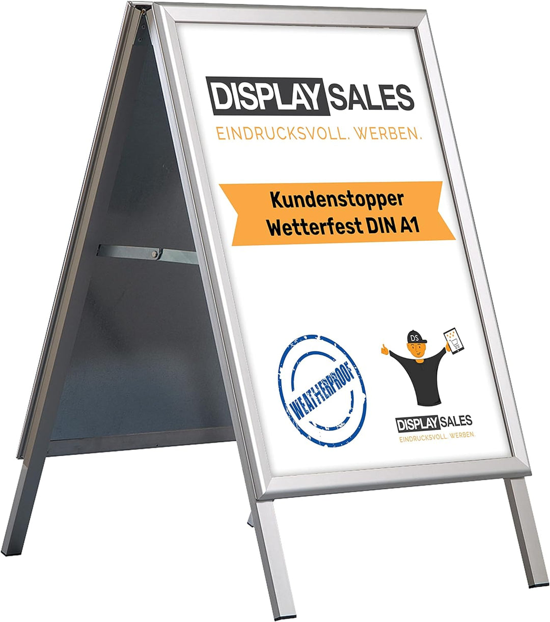 DISPLAY SALES Kundenstopper wetterfest A1 in Silber | Plakatständer mit 25 mm Profil für DIN A1 Plak