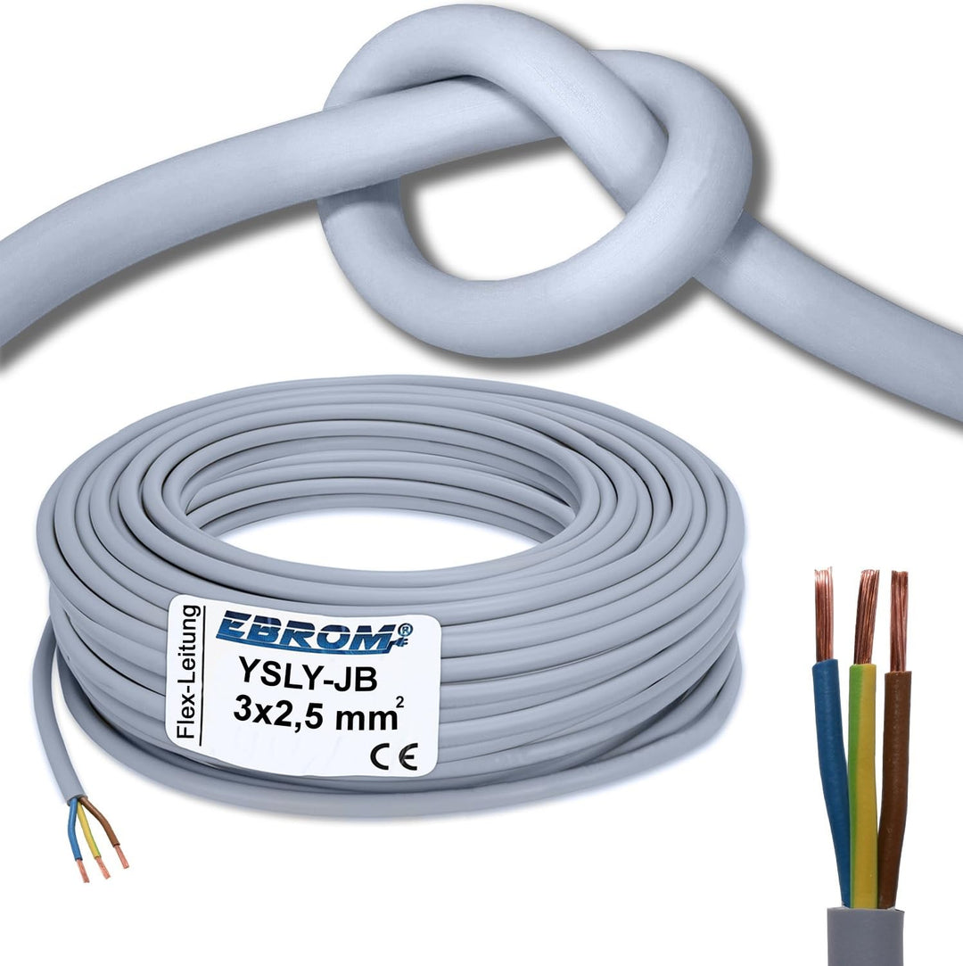 Flexibles YSLY-JB 3x2,5 mm² Verlegekabel grau 3x2,5 mm2 (Adern: braun - blau - grün/gelb) auf den Me