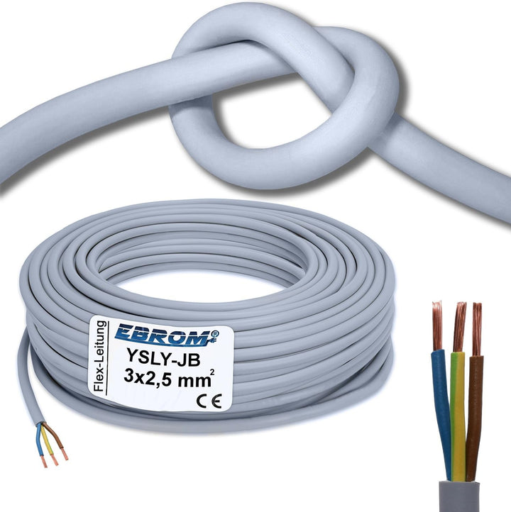 Flexibles YSLY-JB 3x2,5 mm² Verlegekabel grau 3x2,5 mm2 (Adern: braun - blau - grün/gelb) auf den Me