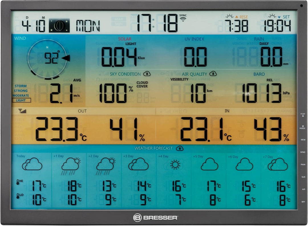 Bresser 8-Tage 4CAST XL WLAN-Funk-Wetter-Station mit solarbetriebenem 7-in-1 Multifunktions-Aussense