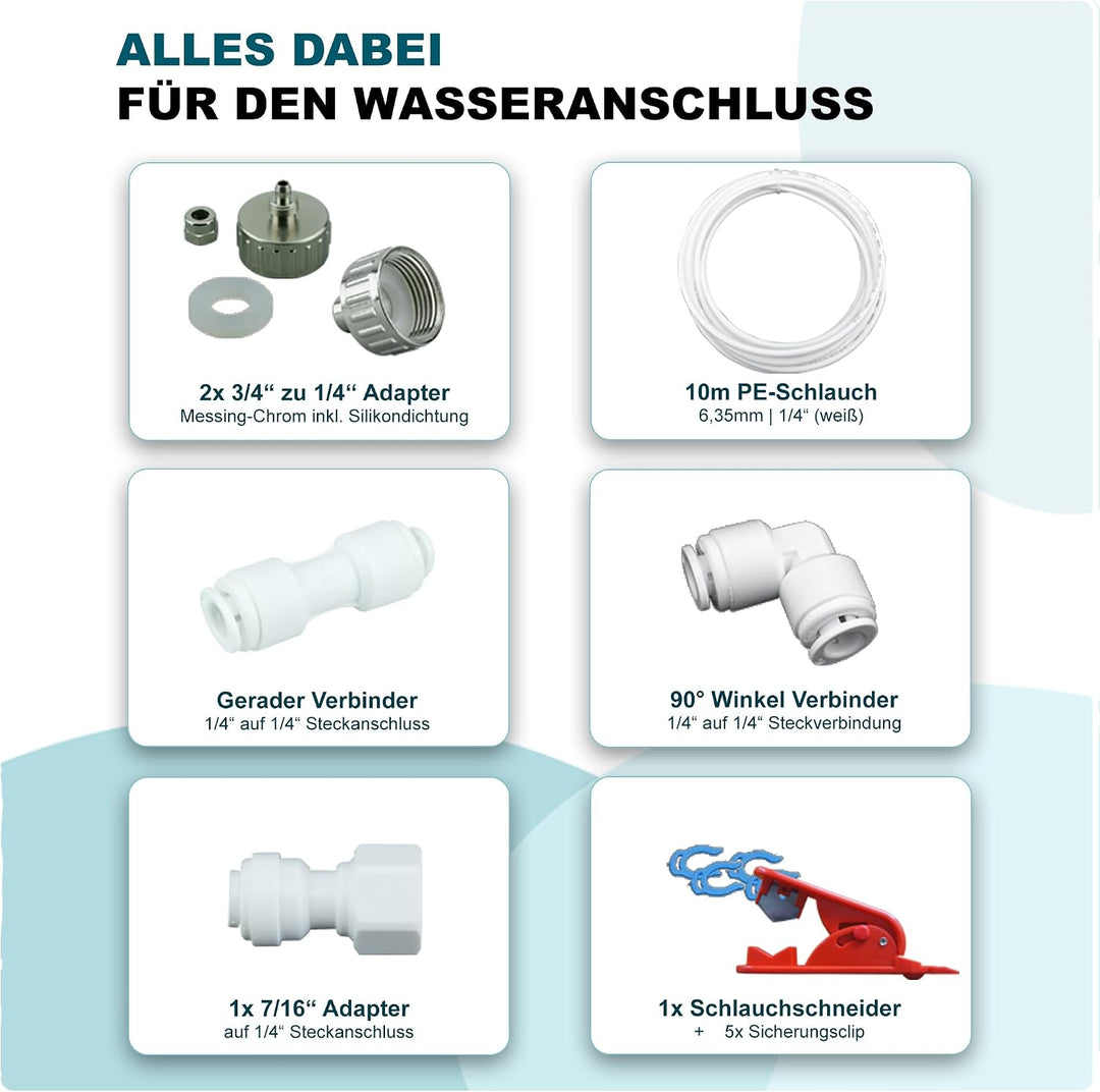 FILTROTECH universal Anschluss-Set für Kühlschrank Side by Side und Wasserfilter mit 6,35mm(1/4 Zoll