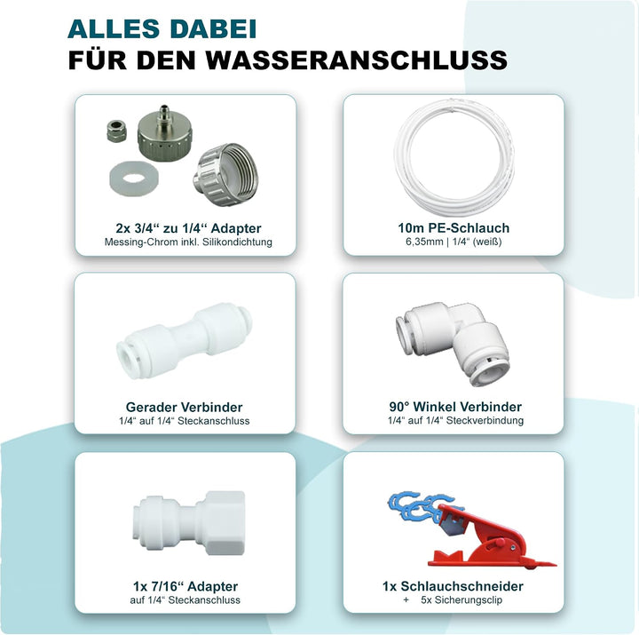 FILTROTECH universal Anschluss-Set für Kühlschrank Side by Side und Wasserfilter mit 6,35mm(1/4 Zoll