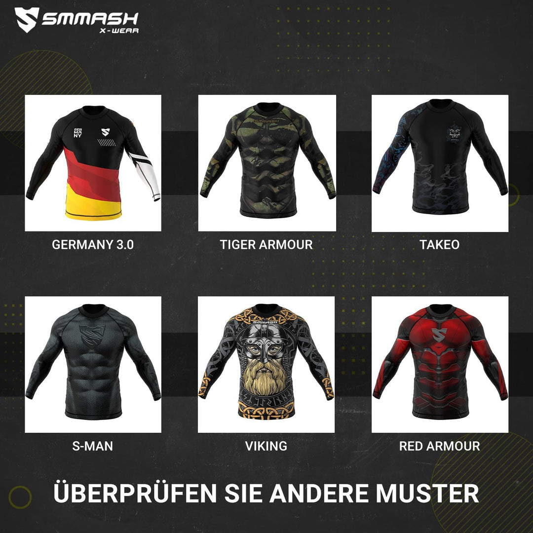 SMMASH Langarmes Rashguard für Herren, Funktionsshirt MMA BJJ Kickboxen Thai Box Cross-Training Fitn