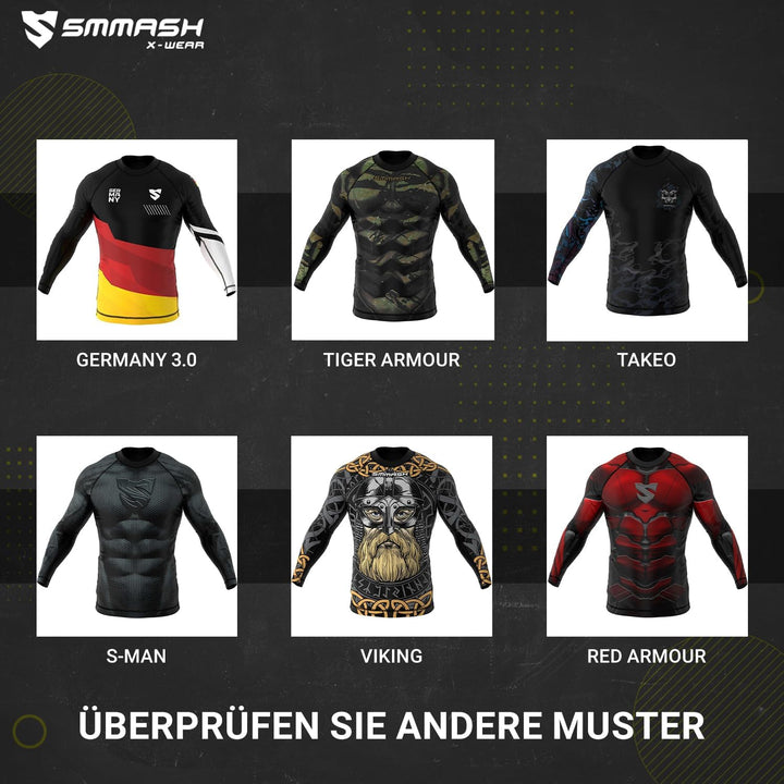 SMMASH Langarmes Rashguard für Herren, Funktionsshirt MMA BJJ Kickboxen Thai Box Cross-Training Fitn