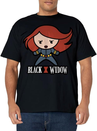 Mens Marvel Black Widow Cute Kawaii Logo Stance Graphic T-Shirt XL Royal Blue