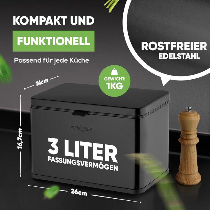 equipps Bio Mülleimer 3L | Komposteimer Küche für Bio Müll & Co | Mülleimer mit Geruchsfilter | Komp