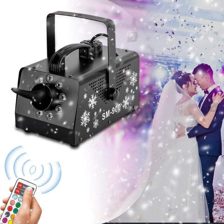 900W Schneemaschine Schneekanone mit 12 LED RGB Lichtern und 3 Beleuchtungsmodi, Weisse Schneeflocke