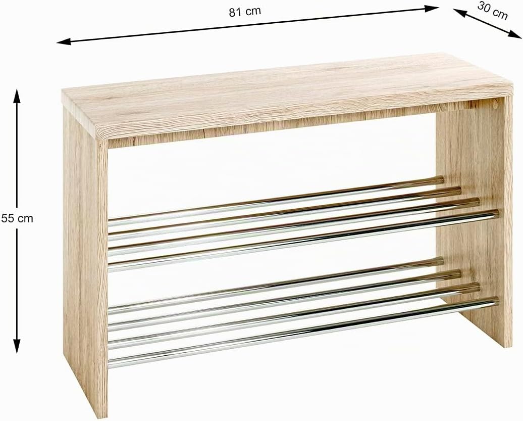 HAKU Möbel Bank, eiche San Remo-chrom, 81 x 30 x 55 B 81 x T 30 x H 55 Eiche San Remo-chrom, B 81 x