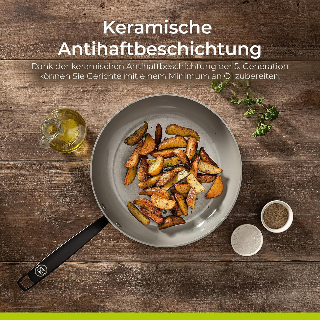 Be Living Essential Pfannenset 4-teilig, Bratpfanne 20/24/28 cm + Wokpfanne 30 cm mit Deckel, Non St