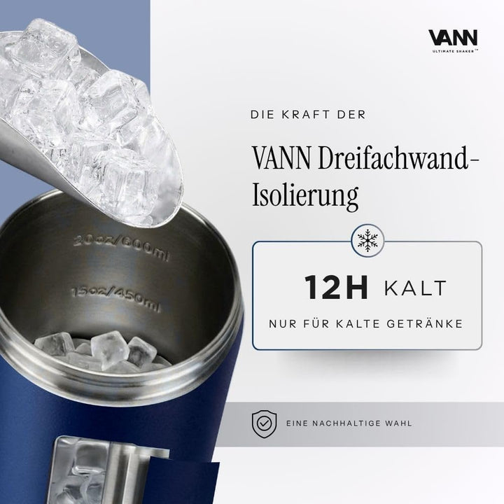 VANN Shaker Proteinshake 750ML - Thermo Shaker Edelstahl [12h kalt], Ideal als Schüttelbecher [Gym,
