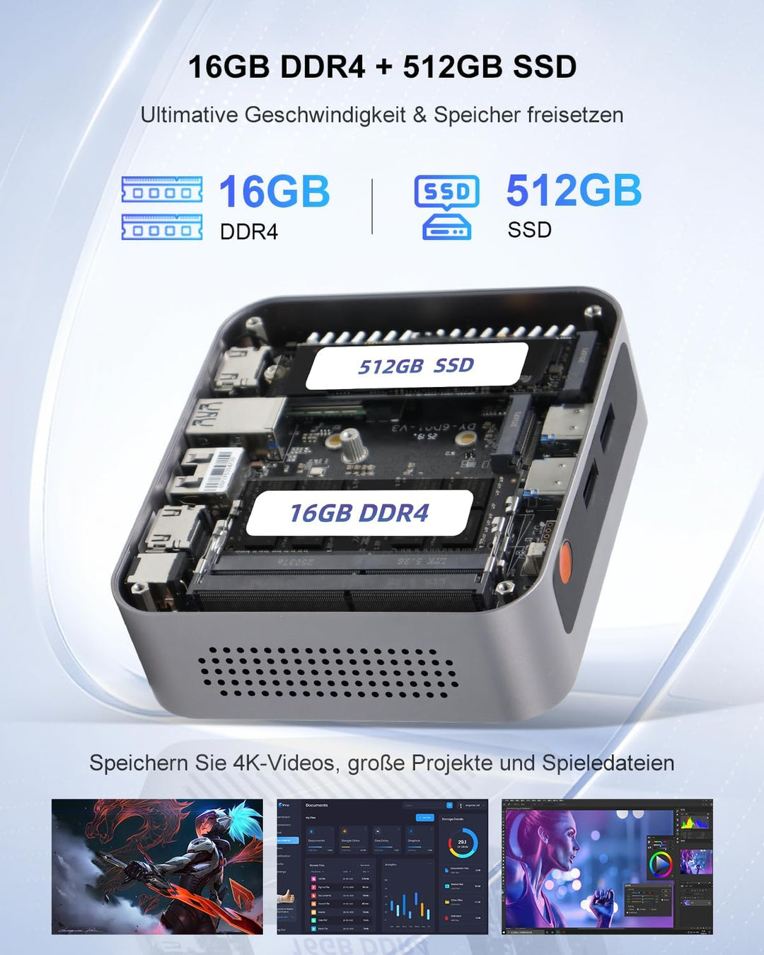 Ninkear Mini PC mit AMD Ryzen 7430U bis 4,9GHz, (3-Jahren-Garantie), 16GB RAM 512GB SSD, unterstützt