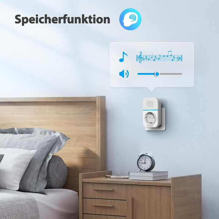 TECKNET Kabellose Türklingel Batterielose, Steckdosen-Funkklingel Wasserdicht Drahtloses Türklingel