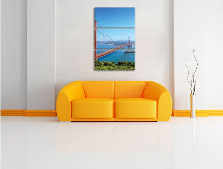 Pixxprint Golden Gate Bridge als Leinwandbild/Grösse: 3 Teilig (120x80) cm/Wandbild/Kunstdruck/ferti