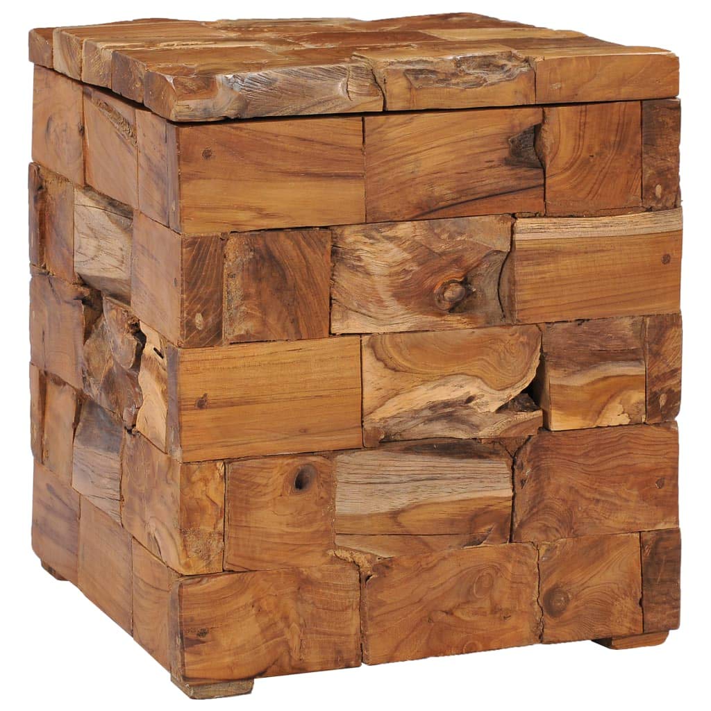 Massivholz Teak, 40 x 40 x 45 cm | Dekohocker, Schemel, Blumenhocker, Hocker mit Stauraum