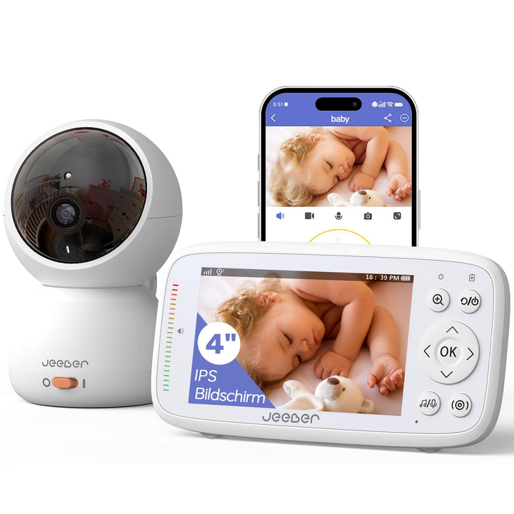 360 Grad Babyphone mit Kamera, 4'' IPS WLAN Video Babyfon, Nachtsicht, 2 Wage Audio, Bereich alarme,