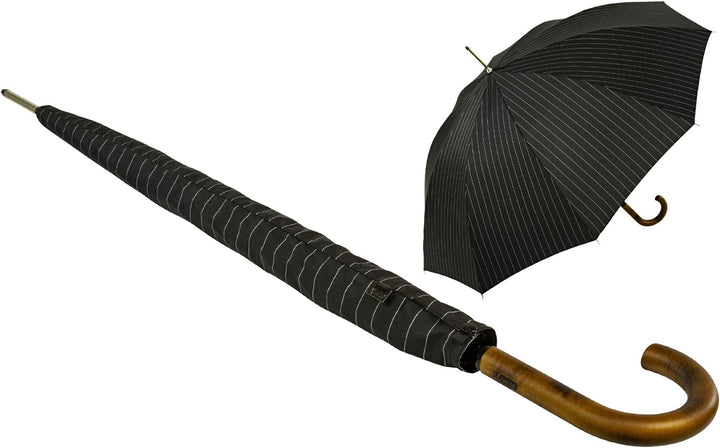 iX-brella Herren-Stockschirm Automatik mit Echtholz-Rundhakengriff - Nadelstreifen Pinestripe, Pines
