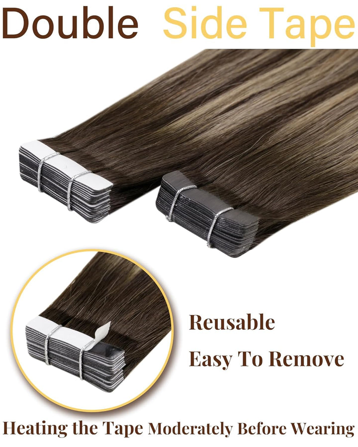 Hetto Tape in Extensions Echthaar Balayage Tape Extensions Echthaar Seidig Haarverlängerung Tape Ech