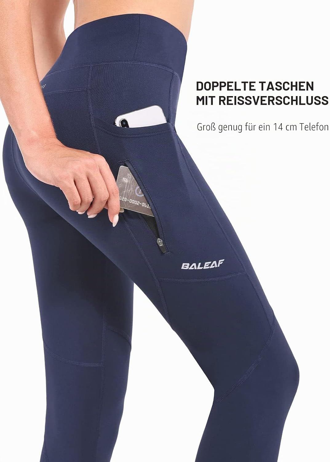baleaf Thermoleggings Winter Damen Fahrradhose Lang mit Reissverschluss Warm Gefüttert Jogginghose R