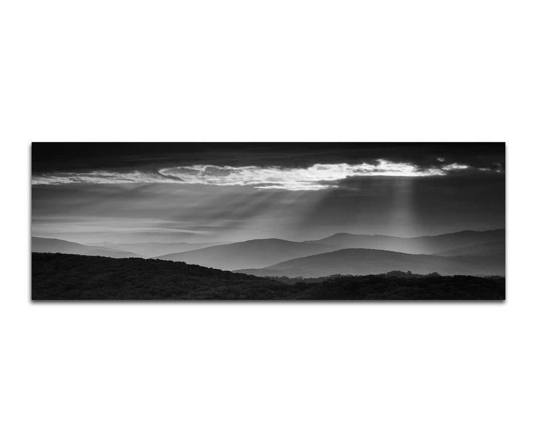 Paul Sinus Art Leinwandfoto als Panorama SCHWARZ/Weiss 150x50cm Berge Wald Herbst Sonnenaufgang Wolk
