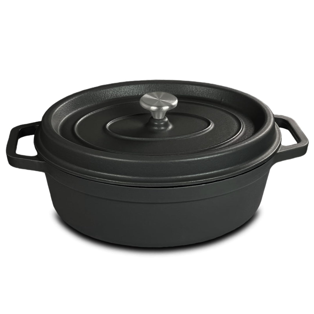 Bräter oval Gusseisen Schmortopf mit Tropfdeckel dunkelgrau 33 cm oval dunkelgrau, oval dunkelgrau