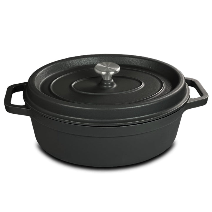 Bräter oval Gusseisen Schmortopf mit Tropfdeckel dunkelgrau 33 cm oval dunkelgrau, oval dunkelgrau