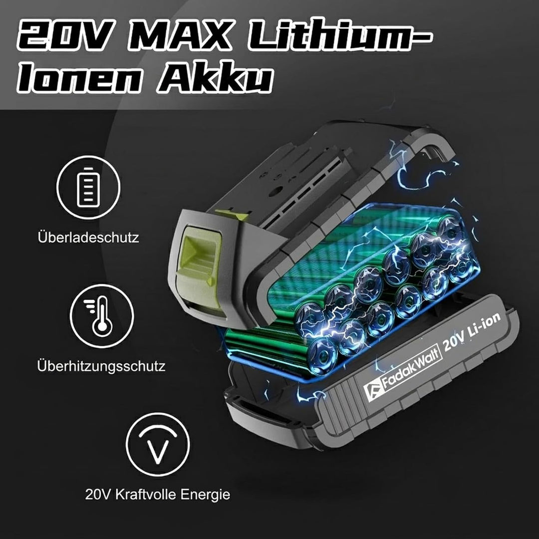 FADAWALT Akkuschrauber Set, 20V Akku Bohrschrauber Set mit 2 Akkus mit je 1300mAh, 21+1 Drehmomentst
