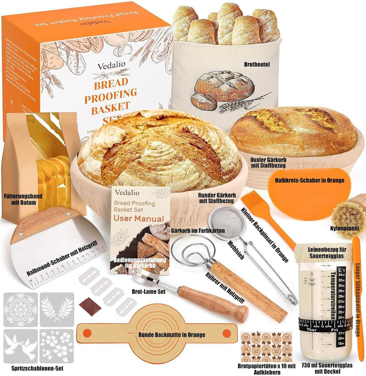 20 Stück Gärkörbchen Für Sauerteig Starter Set | 25 cm &amp; 23 cm Proofing Basket Bread Baking with Sou