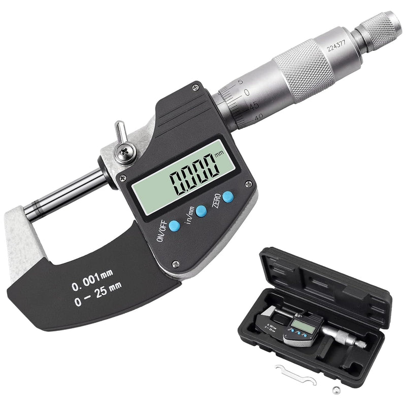 AUTOUTLET Micrometer Digitale Bügelmessschrauben 0-25 mm/ 0.001mm(0.00005"), LCD Digitale Mikrometer