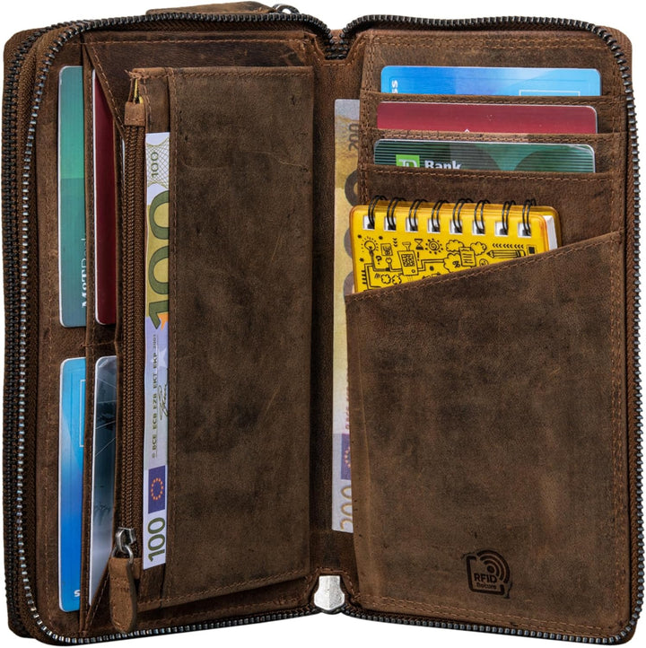 STILORD 'Kieran' Reisebrieftasche Leder Reise-Geldbörse mit Handyfach Handgelenktasche viele Fächer