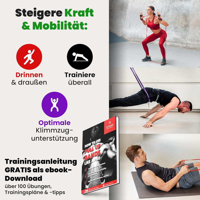 Fitnessband Pull Up Resistance Band, Klimmzughilfe + Trainings-eBook - DAS Klimmzug Widerstandsband