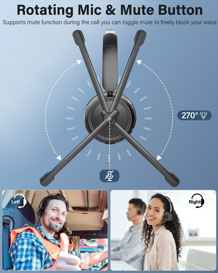 MONODEAL Bluetooth Headset mit Mikrofon, Wireless Headset mit AI-Geräuschunterdrückung Und Stummscha