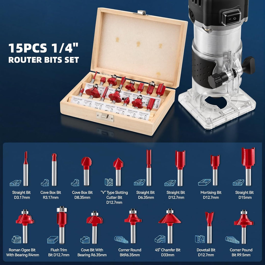Elektrische Palm Router Tool 800W, Variable 6 Geschwindigkeiten Trim Router Max 33000R/MIN, Holz Rou