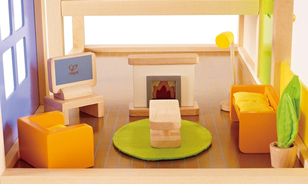 Hape Puppenhaus-Wohnzimmer aus Holz, kompatibel mit Allen gänigen Puppenhäusern, ab 3 Jahren, Wohnzi