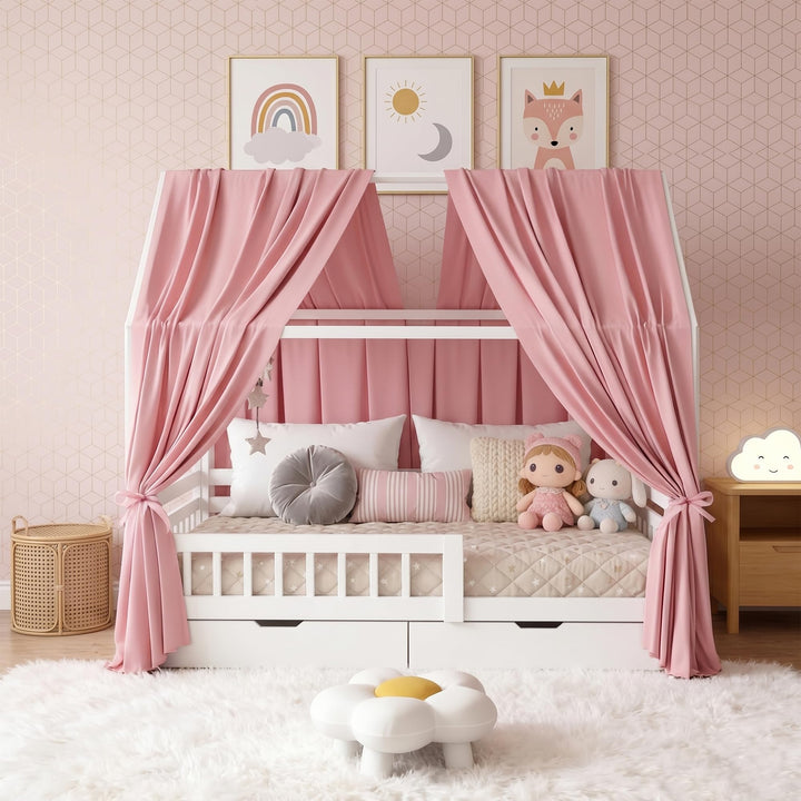RANJIMA Hausbett Himmel Musselin 2 Stück Betthimmel Kinderbett Stoffhimmel für Hausbett Mädchen Jung