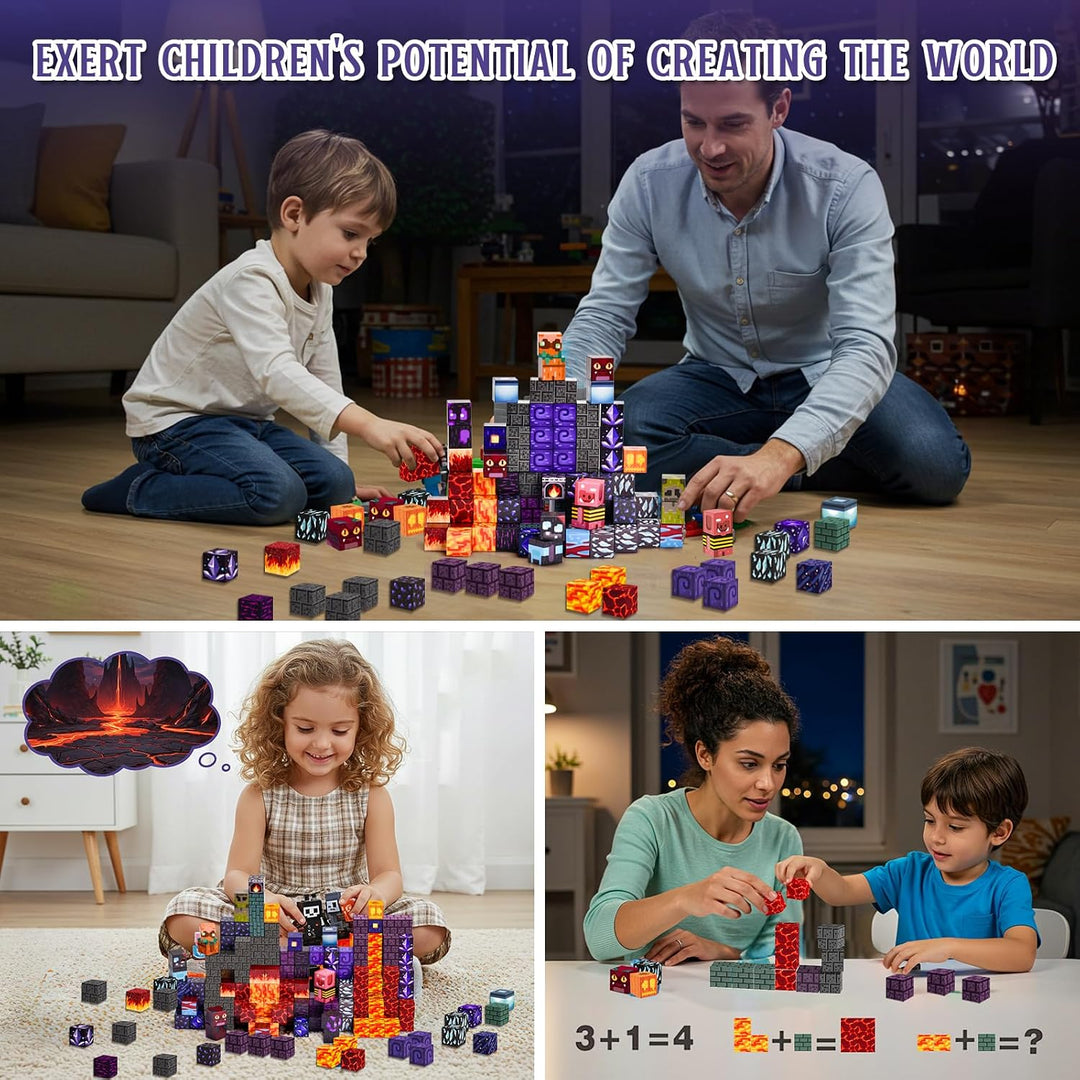 Magnetische Bausteine, 100 Stück Baue Mine Magnet Welt Set, Magnetblöcke Spielzeug Magnetbausteine f