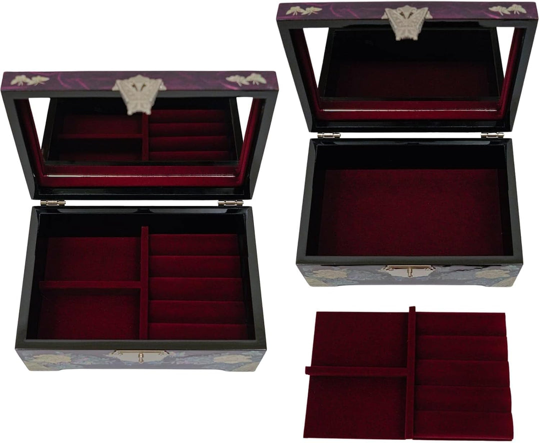 February Mountain Mother of Pearl Jewelry Organizer Box with Ring Tray - Gifts for Women Unique gift